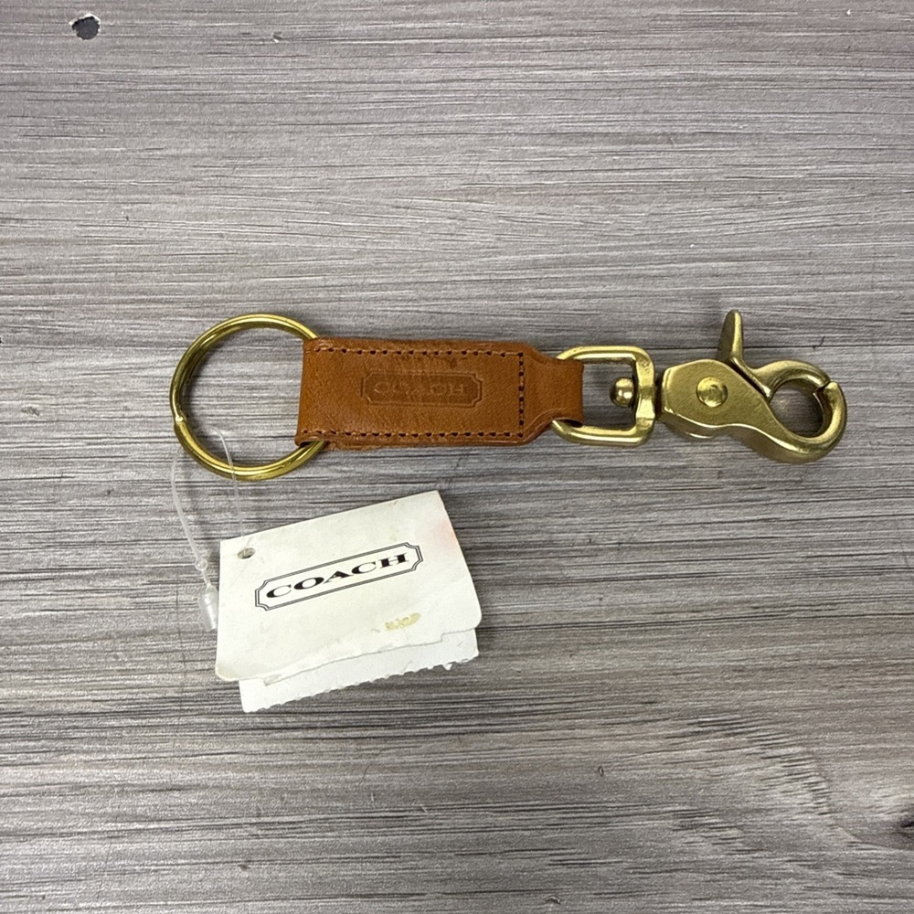 Coach Leather Trigger Snap Key Fob Keychain Tan Brown Vintage New With Tag!